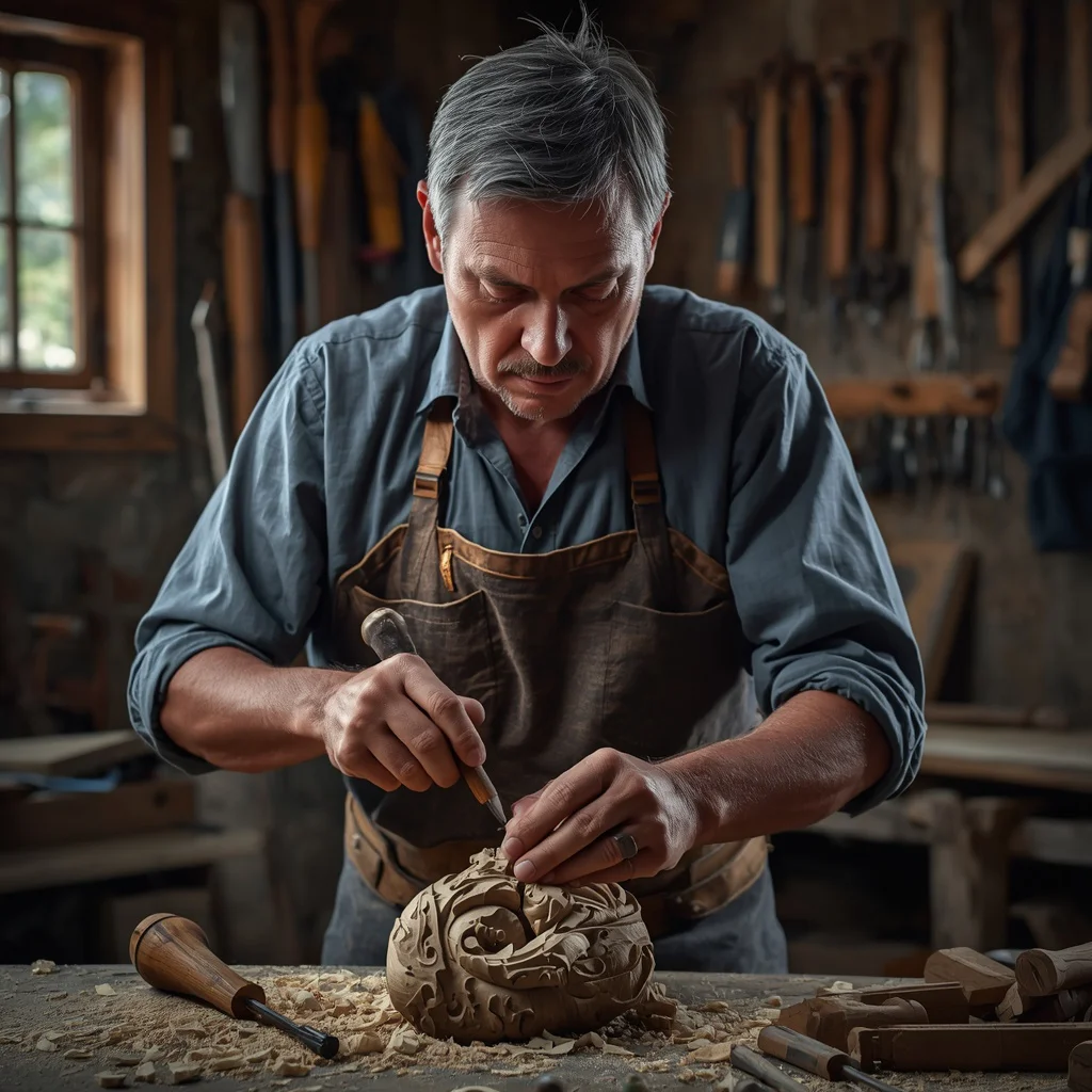 A Man's Intense Focus While Crafting in a Woodworking Shop | Men prompt generator instagram — AI image prompt