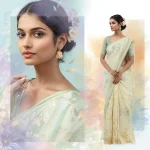 Blossoming Beauty: Indian Woman in Watercolor Floral Frames | saree prompt for women in english